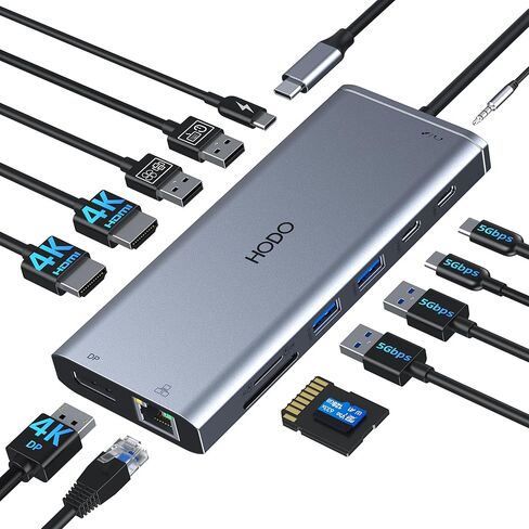 محطة إرساء USB C شاشة مزدوجة HDMI لـ Dell HP، محطة إرساء محول USB C Hub HDMI 3 شاشات Thunderbolt 3 إلى 2 HDMI 4K، DP، Ethernet، 6 USB، PD، SD/TF، ​​الصوت، محطة إرساء الكمبيوتر المحمول للسطح in Saudi Arabia