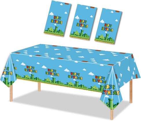 3PCS Video Game Tablecloth, Super Brother Plastic Tablecover Disposable Table Covers for Game Theme Birthday Party Decorations Supplies, 86.6 x 51.2in in Saudi Arabia