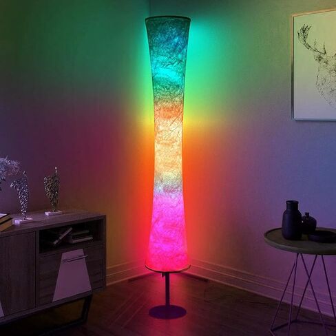 مصباح أرضي ذكي من AKT LIGHTING، مصباح LED متغير اللون RGB، مصباح أرضي حديث للتحكم في التطبيق مع وضع DIY ومزامنة الموسيقى، مصباح قائم مع غطاء من القماش الأبيض لغرفة المعيشة وغرفة النوم وغرفة اللعب in Kuwait