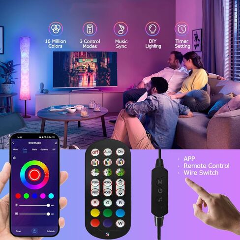 مصباح أرضي ذكي من AKT LIGHTING، مصباح LED متغير اللون RGB، مصباح أرضي حديث للتحكم في التطبيق مع وضع DIY ومزامنة الموسيقى، مصباح قائم مع غطاء من القماش الأبيض لغرفة المعيشة وغرفة النوم وغرفة اللعب in Kuwait