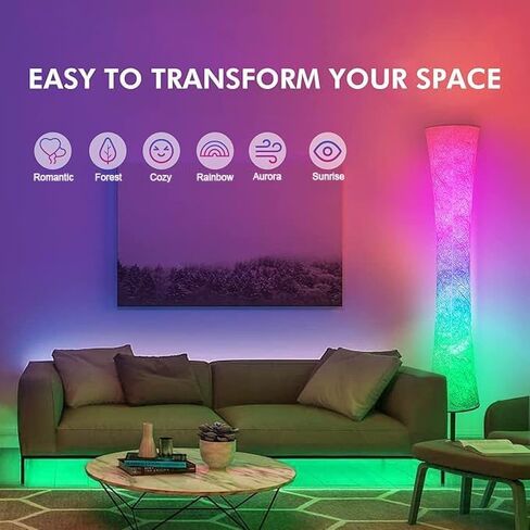 مصباح أرضي ذكي من AKT LIGHTING، مصباح LED متغير اللون RGB، مصباح أرضي حديث للتحكم في التطبيق مع وضع DIY ومزامنة الموسيقى، مصباح قائم مع غطاء من القماش الأبيض لغرفة المعيشة وغرفة النوم وغرفة اللعب in Kuwait