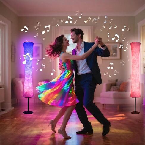 مصباح أرضي ذكي من AKT LIGHTING، مصباح LED متغير اللون RGB، مصباح أرضي حديث للتحكم في التطبيق مع وضع DIY ومزامنة الموسيقى، مصباح قائم مع غطاء من القماش الأبيض لغرفة المعيشة وغرفة النوم وغرفة اللعب in Kuwait