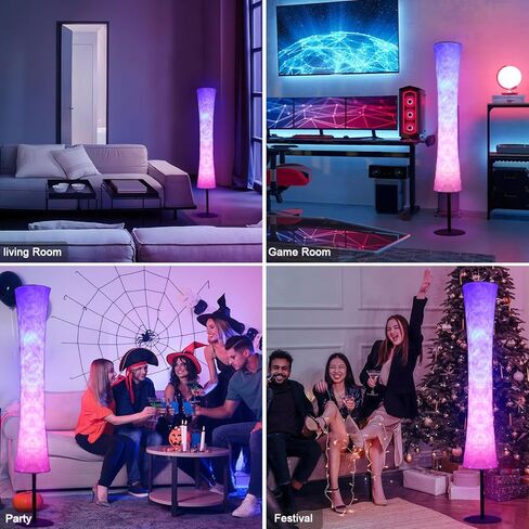 مصباح أرضي ذكي من AKT LIGHTING، مصباح LED متغير اللون RGB، مصباح أرضي حديث للتحكم في التطبيق مع وضع DIY ومزامنة الموسيقى، مصباح قائم مع غطاء من القماش الأبيض لغرفة المعيشة وغرفة النوم وغرفة اللعب in Kuwait