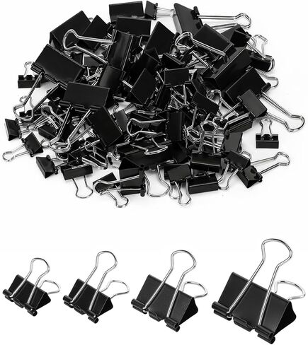 مستر بن - مشابك ورق، 100 قطعة، أحجام متنوعة، أسود، مشابك ورق، مشابك ورق بأحجام متنوعة، مشابك سوداء للورق، مشابك مجلد سوداء، مشابك مكتب متنوعة، مشابك معدنية in Kuwait