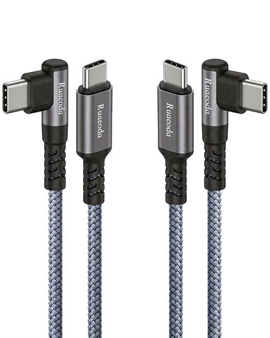 كابل Ruaeoda USB C بطول 6 أقدام، 2 حزمة كابل شاحن USB C إلى C 60 وات نوع C كابل شحن سريع بزاوية قائمة USBC متوافق مع iPhon^e 15 Pro Max Plus Samsun^g S23/22، MacBook Air Pro 2020، in Kuwait