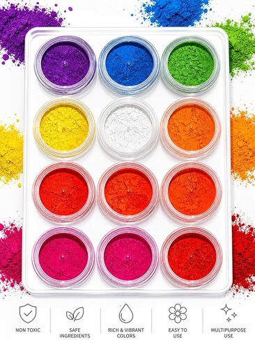 Neon Face & Body Paint Pigment Powder Kit | 12 UV Blacklight Reactive Colors Set in Saudi Arabia