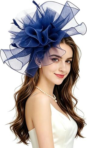 Sinamay Fascinator Church Hats for Women Derby Hat Wedding Tea Party Pillbox Hat with Headband Clip (#18 Navy Blue) in Saudi Arabia