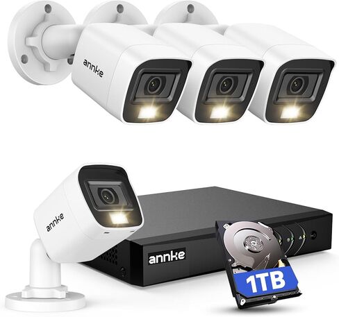 نظام كاميرا الأمان ANNKE، 3K Lite 5-in-1 H.265+ 8CH DVR مع محرك أقراص ثابتة سعة 1 تيرابايت و(4) 1080p (2MP) كاميرات سلكية للمراقبة مقاومة للطقس، اكتشاف الإنسان/المركبة بتقنية الذكاء الاصطناعي، رؤية ليلية 100 قدم، تنبيه عبر البريد الإلكتروني in Kuwait