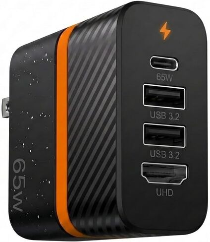 شاحن GaN USB C مع 256G SSD 4K HDMI PD 65W، وضع التلفزيون و3 منافذ شحن سريع - متوافق مع MacBook وiPad وiPhone وSamsung وSteam Deck والمزيد باللون الأسود in Kuwait