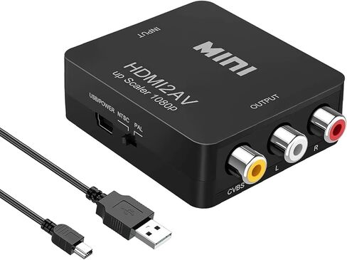 HDMI إلى RCA، 1080p HDMI إلى AV 3RCA CVBs محول محول صوت فيديو مركب يدعم PAL/NTSC لعصا التلفزيون، Roku، Chromecast، Apple TV، الكمبيوتر الشخصي، الكمبيوتر المحمول، Xbox، HDTV، DVD-أسود in Kuwait