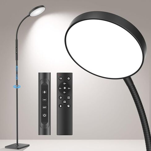 LED Floor Lamp, 18W Bright Floor Lamps for Living Room, Stepless Adjustable Colors & Brightness Standing Lamp with Timer, Remote & Touch Control, Eye Caring Reading Lights for Bedroom,Office in Saudi Arabia