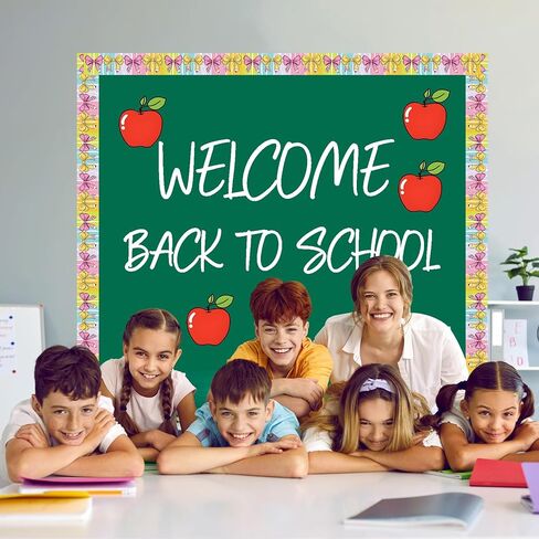 65.6Ft Back to School Bulletin Board Border, 2 Rolls Rainbow Pencil Crayon Trim Border Non-Stick Colorful Border Roll for Classroom Chalkboard Bulletin Board Wall Window Door Decor in Saudi Arabia