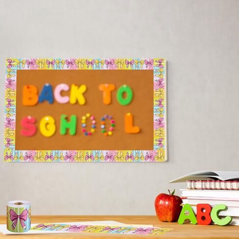 65.6Ft Back to School Bulletin Board Border, 2 Rolls Rainbow Pencil Crayon Trim Border Non-Stick Colorful Border Roll for Classroom Chalkboard Bulletin Board Wall Window Door Decor in Saudi Arabia