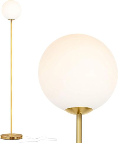 مصباح أرضي LED من Brightech Luna، مصباح حديث لغرف المعيشة والمكاتب، ديكور رائع لغرفة المعيشة، مصباح طويل مع كرة زجاجية بلوري، مصباح قائم في منتصف القرن لقراءة غرفة النوم - نحاسي/ذهبي in Saudi Arabia