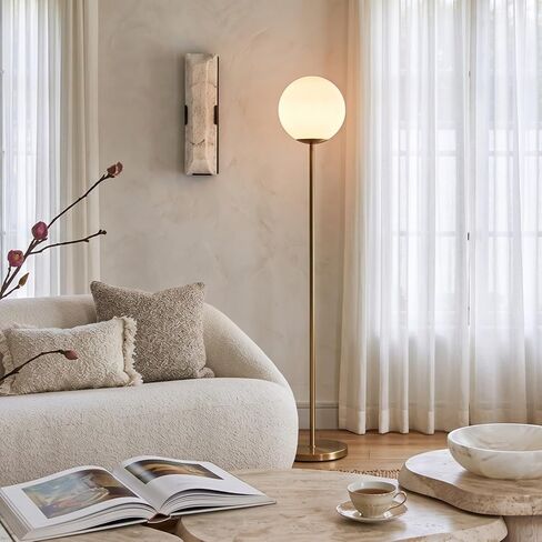 مصباح أرضي LED من Brightech Luna، مصباح حديث لغرف المعيشة والمكاتب، ديكور رائع لغرفة المعيشة، مصباح طويل مع كرة زجاجية بلوري، مصباح قائم في منتصف القرن لقراءة غرفة النوم - نحاسي/ذهبي in Saudi Arabia