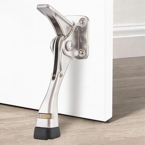 Kickdown Door Stopper 4" – 2 Pack, Heavy-Duty Commercial Foot-Operated Door Holder with 4-Hole Backplate, Adjustable Rubber Tip, Satin Nickel in Saudi Arabia