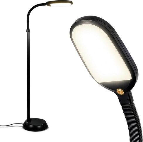 Brightech Litespan - LED Floor Reading Lamp, Modern Wooden Style, Adjustable Gooseneck, 850-950 Lumens, 12W, 3-Year Warranty in Kuwait