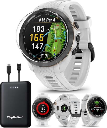 Garmin Approach S70 (Black, 47mm) Golf GPS Smartwatch PlayBetter Bundle | 1.4" AMOLED Touchscreen, 43K+ Courses, Virtual Caddie, Shot Tracking | Includes 5000mAH Portable Charger & Screen Protectors in Saudi Arabia