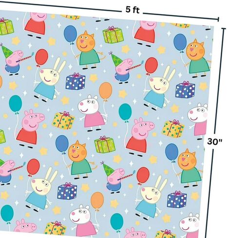غلاف هدايا ورقي فريد من نوعه من Peppa Pig - 30 بوصة × 5 أقدام (عدد واحد) | لفة ممتازة، تصميم نابض بالحياة، مثالي للحفلات وأعياد ميلاد الأطفال in Saudi Arabia