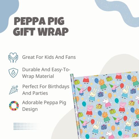 غلاف هدايا ورقي فريد من نوعه من Peppa Pig - 30 بوصة × 5 أقدام (عدد واحد) | لفة ممتازة، تصميم نابض بالحياة، مثالي للحفلات وأعياد ميلاد الأطفال in Saudi Arabia