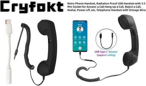 Retro Phone Handset, Radiation Proof USB Handset with 3.5 Mm Socket for Answer a Call Hang Up a Call, Reject a Call, Redial, Power Off, etc, Telephone Handset with Vintage Wire in Saudi Arabia