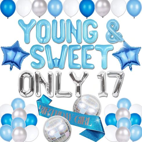 Mamma Mia Party Decorations Silver Blue Young and Sweet Only 17 Birthday Decoration Banner Dancing Queen 17 Decoration Disco Bachelorette Party Decorations Mamma Mia Bachelorette in Saudi Arabia