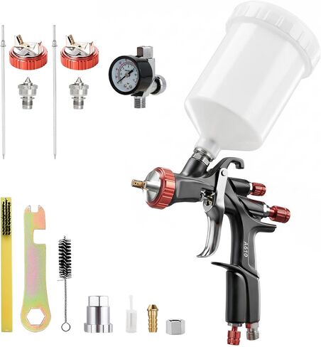 مسدس رش الهواء AEROPRO TOOLS R500 LVLP مع فوهات 1.3/1.5/1.7 مم ومنظم هواء، مسدسات طلاء A610 للسيارات، بخاخ مسدس طلاء السيارات، مسدس طلاء لطلاء المنزل، السيارة، الأثاث، الورنيش والمعطف العلوي in Kuwait