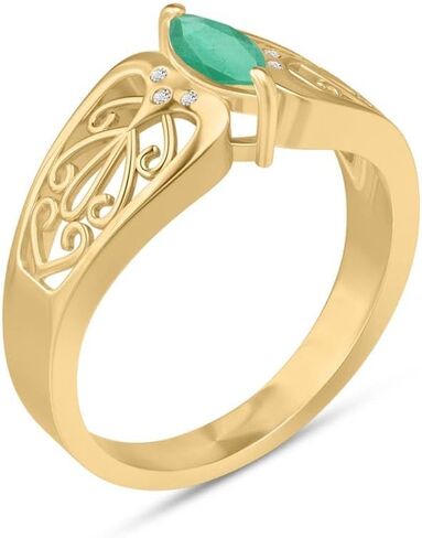 خاتم Galaxy Gold GG من الذهب الأصفر عيار 14 قيراط مع زمرد طبيعي على شكل ماركيز in Saudi Arabia