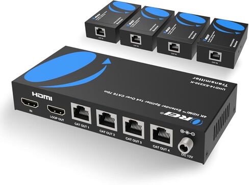 موسع OREI 4X4 4K HDMI Matrix Switcher - HDBaseT UltraHD 4K @ 60 هرتز 4:4:4 عبر كابل CAT5e/6/7 فردي مع تحكم HDR وCEC وIR، RS-232 - ما يصل إلى 400 قدم - 4 حلقات إضافية - 4 أجهزة استقبال in Kuwait