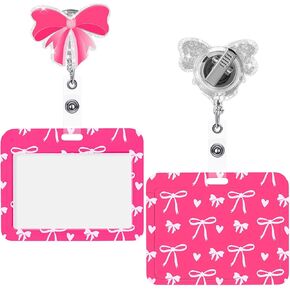 Geyoga 2 Pack Pink Bow Coquette Gifts Includes Horizontal ID Badge Holder and Retractable Badge Reel with Alligator Clip Funny Name Tag Card Holder for Worker Doctor Nurse Teacher Office Accessories in Saudi Arabia