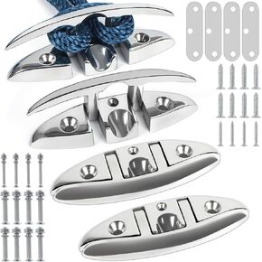 5 inch Folding Boat Cleat 316 Stainless Steel, Marine Flip Up Dock Cleat 6 inch 3 Holes, Boat Folding Cleat with Fasteners and Back Plates for Dock Lines Mooring Accessories (2 & 4 Pack) in Kuwait