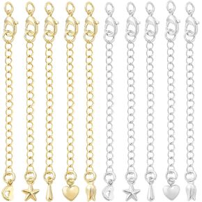 Vellibring 10PCS Necklace Extenders Silver Plated Stainless Steel Chain Extenders Adjustable Double Lobster Clasp Extenders for Woman Bracelet Anklet Jewelry Making (2" 3" 4" 5" 6") in Saudi Arabia