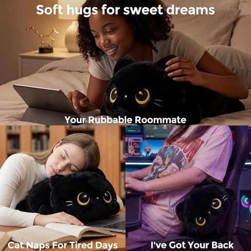Cute Black Cat Plush Pillow, Kawaii Plushies Black Cat Stuffed Animals, Squishy Plushies, Cuddle Plush Pillow for Kids & Girls (20 Inch) in Saudi Arabia