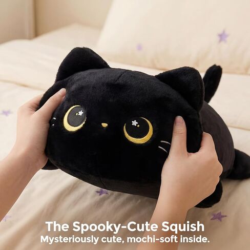 Cute Black Cat Plush Pillow, Kawaii Plushies Black Cat Stuffed Animals, Squishy Plushies, Cuddle Plush Pillow for Kids & Girls (20 Inch) in Saudi Arabia