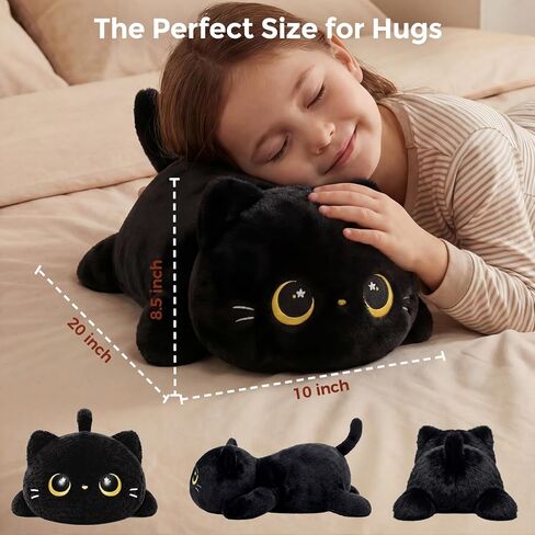 Cute Black Cat Plush Pillow, Kawaii Plushies Black Cat Stuffed Animals, Squishy Plushies, Cuddle Plush Pillow for Kids & Girls (20 Inch) in Saudi Arabia