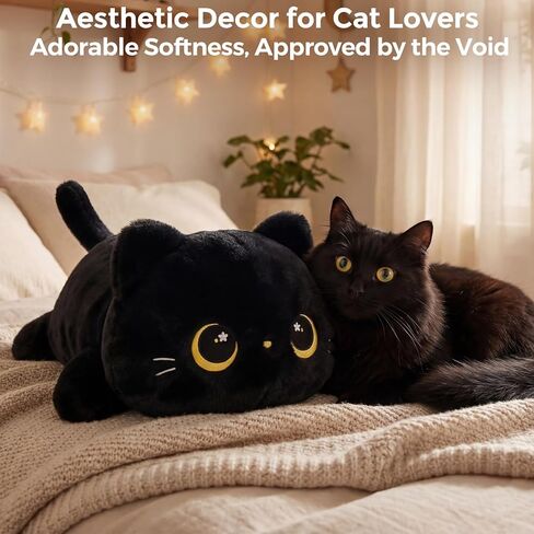 Cute Black Cat Plush Pillow, Kawaii Plushies Black Cat Stuffed Animals, Squishy Plushies, Cuddle Plush Pillow for Kids & Girls (20 Inch) in Saudi Arabia
