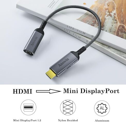 Answin HDMI إلى Mini DisplayPort محول، 4K HDMI إلى Mini DisplayPort Active HDMI 1.4 مصدر لأجهزة Xbox One/360، Mac Mini، الكمبيوتر الشخصي/أجهزة الكمبيوتر المحمولة إلى شاشة Mini DP 1.2 Out مع DisplayPort/Mini DisplayPort in Kuwait