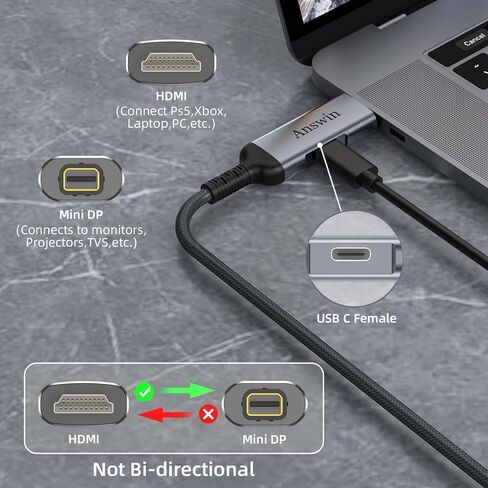 Answin HDMI إلى Mini DisplayPort محول، 4K HDMI إلى Mini DisplayPort Active HDMI 1.4 مصدر لأجهزة Xbox One/360، Mac Mini، الكمبيوتر الشخصي/أجهزة الكمبيوتر المحمولة إلى شاشة Mini DP 1.2 Out مع DisplayPort/Mini DisplayPort in Kuwait