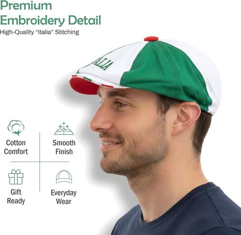 Tri-Color Italia Gatsby Cap – Colorful Italian Hat - Italy Collection of Italian Pride Products FBA in Saudi Arabia