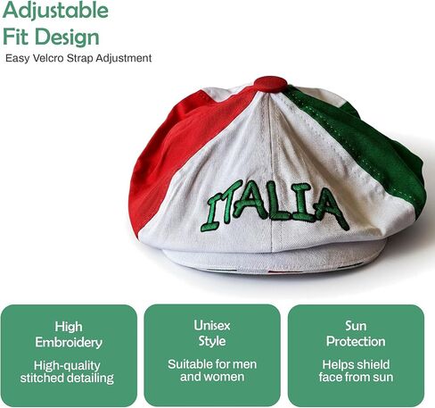 Tri-Color Italia Gatsby Cap – Colorful Italian Hat - Italy Collection of Italian Pride Products FBA in Saudi Arabia