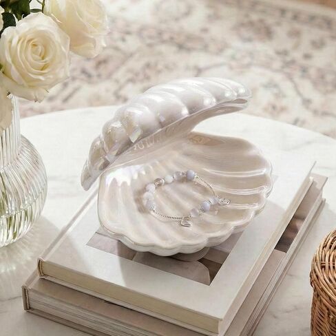 Denique Shell Jewelry Dish Tray, Ceramic Trinket Tray Clamshell Jewelry Storage Dish, Ring Holder Dish Key Bowl, Decorative Jewelry Plate, Cute Jewelry Organizer for Room Decor (Pink) in Saudi Arabia