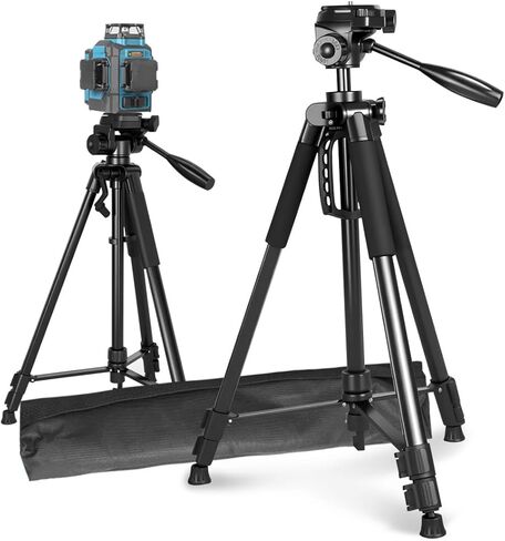 Takamine 63" Lightweight Adjustable Laser Level Aluminum Tripod with Portable Handle, Bubble Level, Quick Release Plate with 1/4" Screw Mount & 5/8" UNF Adapter Nut, 3-Way Swivel Pan Head in Saudi Arabia