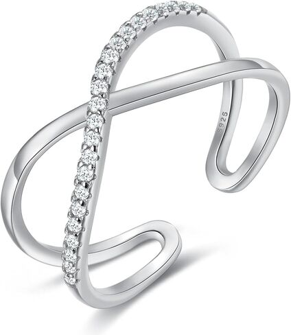 14K Gold Plated Rings,Criss Cross Ring Cubic Zirconia Simulated Diamond Ring for women Adjustable Hypoallergenic Open Rings 925 Sterling Silver Ring for Mother's Day Gifts in Saudi Arabia