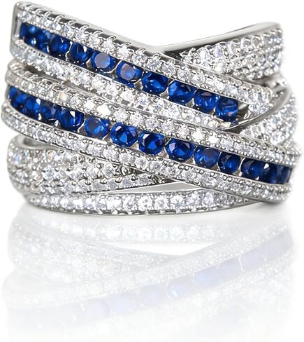 925 Sterling Silver Natural Sapphire Ring Criss Cross Ring Cubic Zirconia Promise Rings CZ Shiny Multi Row Full Diamond Ring Eternity Engagement Wedding Band Ring for Women (US Code 7) in Saudi Arabia
