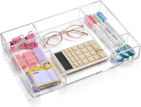 Acrylic Drawer Organizer Clear Desk Drawer Organizer Trays with Adjustable Compartments Desk Accessories for Office Stationery Makeup Silverware Bathroom(Adjustable) in Saudi Arabia