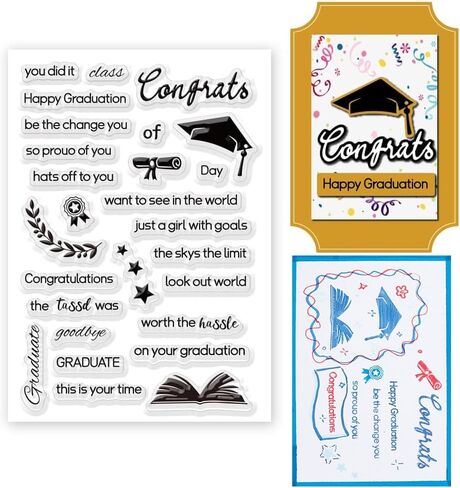 Happy Graduation Clear Stamps for Card Making Grad Congrats Words Clear Stamps Graduat Silicone Stamps Goodbye Rubber Stamps Congrats Text Transparent Stamps for DIY Scrapbooking Album Decor in Saudi Arabia