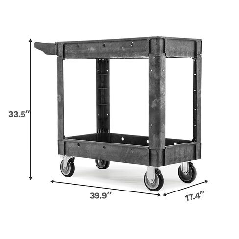 DWVO Service Utility Cart on Wheels, 550 lbs 2 Shelf Heavy Duty Rolling Carts, 45 x 25 in Plastic Cart Work Carts with Wheels for Warehouse Garage School & Office, Cleaning in Saudi Arabia