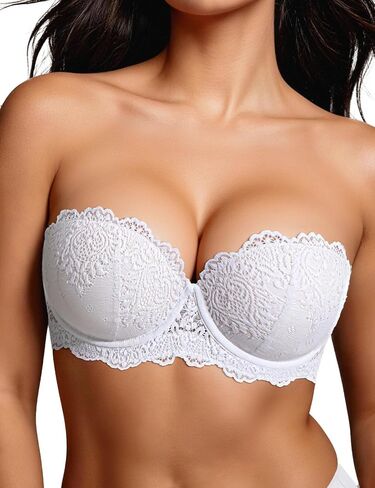 Amafuur Push Up Strapless Lace Bra Heavily Padded Add 2 Cup with Clear Straps Multiway Sexy Balconette in Saudi Arabia