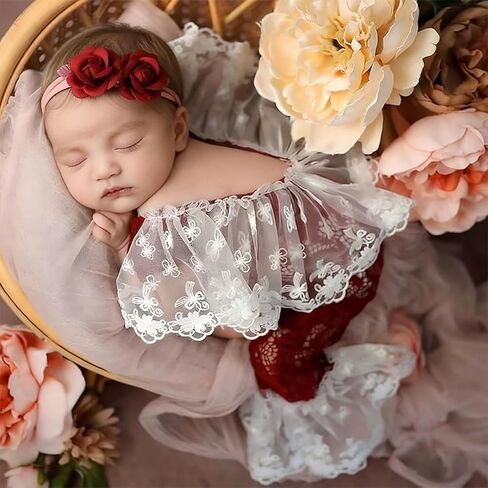 Holibeat Newborn Girl Photography Props Baby Girl Photoshoot Outfits Infant Girl Lace Romper Costume 0-2M in Saudi Arabia