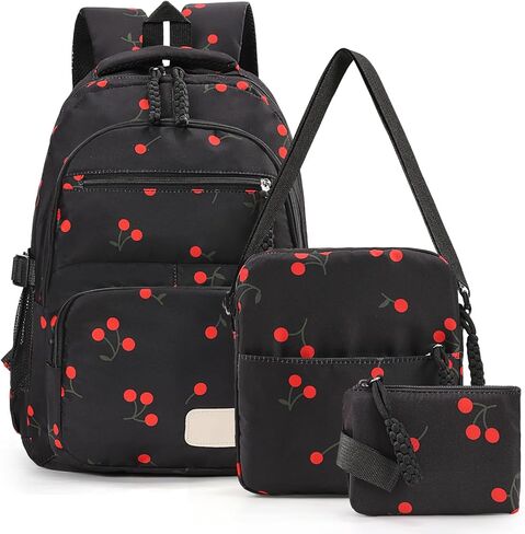 حقيبة ظهر للنساء 3pcs مجموعة Kawaii Coquette Nylon Backpack Cute College College Lucksack Fashion Travel Daypack (White Pink) in Kuwait